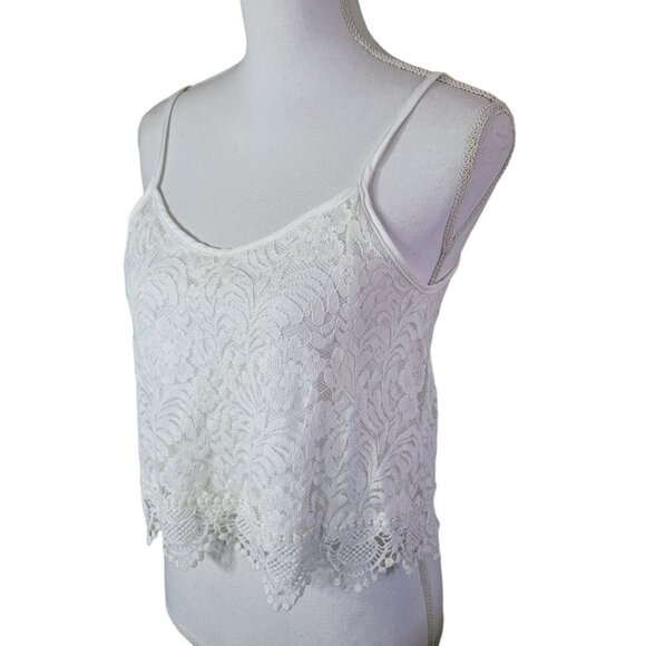 Ambiance Lace Doily Crop Tank Spaghetti Strap Off White Womens Medium - Picture 1 of 11
